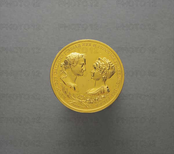 Minted coin in honour of Napoleon I and Marie-Louise's marriage (2nd April 1810)