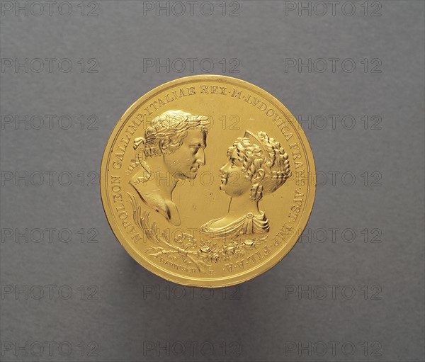 Minted coin in honour of Napoleon I and Marie-Louise's marriage (2nd April 1810)