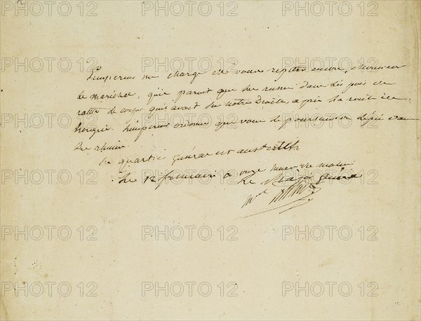 Ordre manuscrit du maréchal Berthier concernant la bataille d'Austerlitz