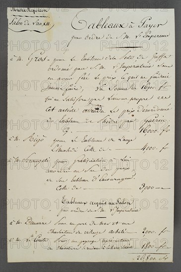 Napoléon 1er, 
Ordre d'achat pour le tableau des pestiférés de Jaffa