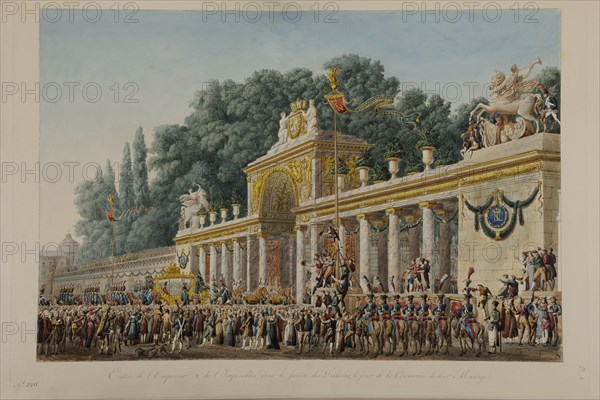 Entrée de Napoléon 1er et Marie-Louise d'Autriche dans le jardin des Tuileries le jour de la cérémonie de leur mariage (2 avril 1810)