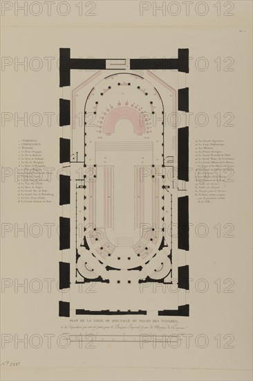 Plan de la salle de spectacle du Palais des Tuileries le jour du mariage de l'Empereur Napoléon 1er et de Marie-Louise d'Autriche (2 avril 1810)