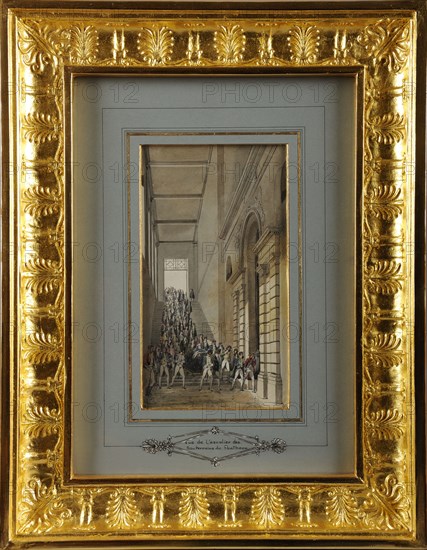 Descente du cercueil de Marie Charles César Florimond de Faÿ, comte de La Tour-Maubourg par l'escalier des Souterrains du Panthéon