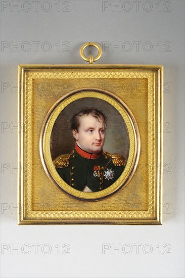 Portrait of Napoleon 1er  in red-piped green uniform of the Chasseurs-à-cheval
