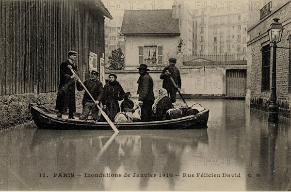 Paris, Rue Félicien David inondée en janvier 1910