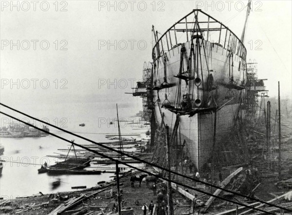 Coque métallique du bateau à vapeur transatlantique créé par Isambard K. Brunel