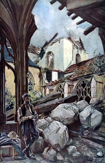 François Flameng, The cloister and the cathedral of Verdun after the battle