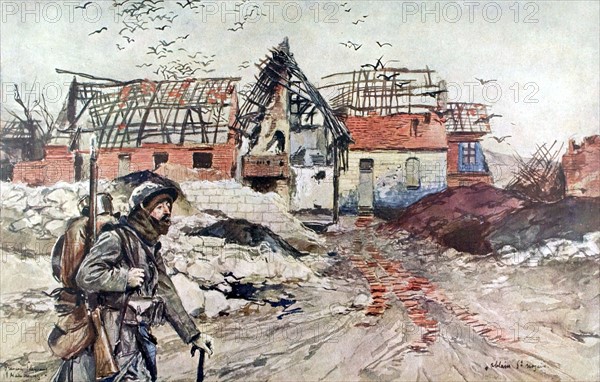 François Flameng, en Artois, dans les ruines d'Ablain-Saint-Nazaire