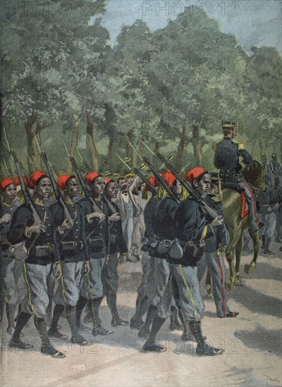 In Paris, parade of the Senegalese infantrymen of the Marchand mission, in "Le Petit Journal" dated July 23, 1899