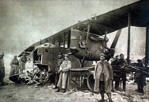 World War I. A huge Gotha shot down near Soissons (1918)