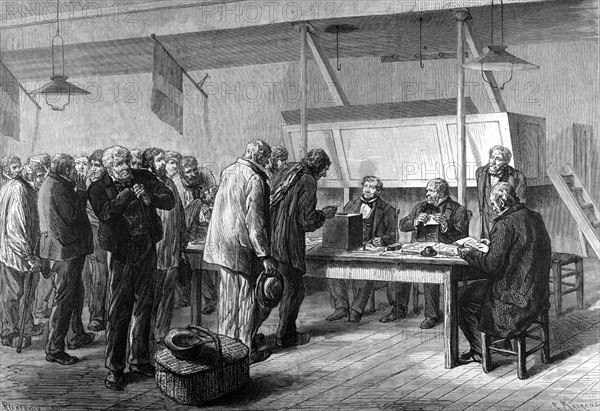 Elections législatives. Un bureau de vote en Beauce In "Le Monde illustré", 1876