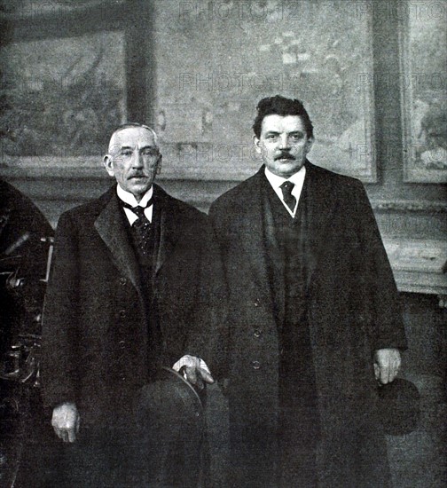 En visite à Lyon, M. Hughes, premier ministre d'Australie et M. Herriot, maire de Lyon, 1919