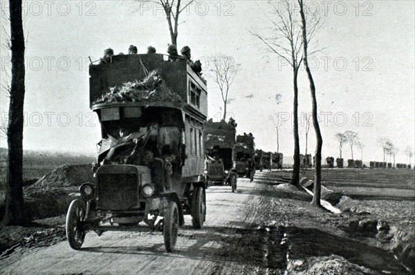 World War I.  A convoy of Indian  troops on a road in the North (1915)