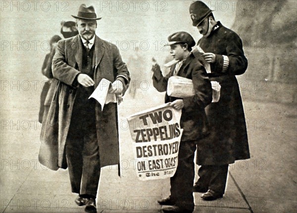 Première Guerre Mondiale. Annonce de la nouvelle d'un raid de Zeppelins sur l'Angleterre (28 novembre 1916)