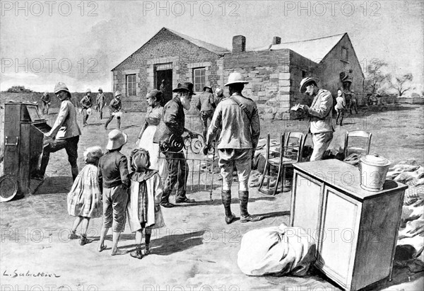 Guerre des Boers. Au Transvaal, pillage d'une habitation boer par les soldats anglais (1901)