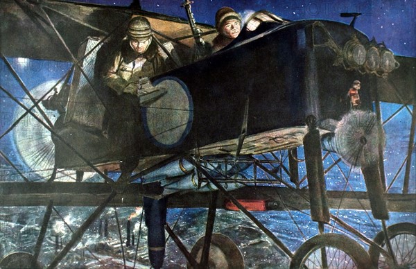 François Flameng, l'armée de l'air. Bombardement de nuit par un "Voisin"