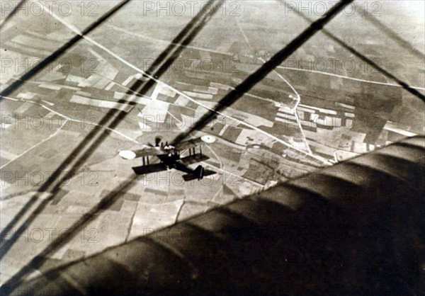 World War I. English planes flying over German lines