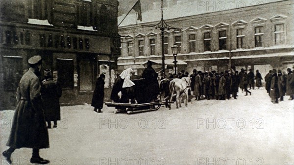 Russian Revolution. In Petrograd, nuns transporting the dead and wounded