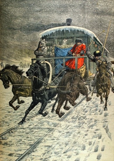 Russo-Japanese War. Military wagons crossing Lake Baïkal (1904)
