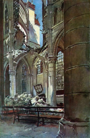 François Flameng, Soissons, intérieur de la cathédrale en ruines