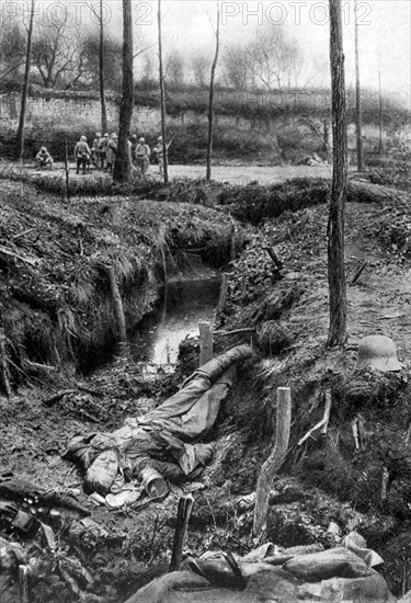 Première Guerre Mondiale. Un coin du parc de Plessis-de-Royes repris par les troupes françaises (1918)