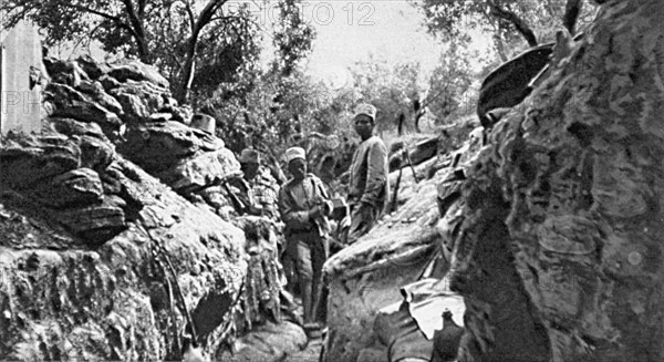 World War I. Dardanelles Campaign: a forward trench with Senegalese infantrymen defending it (1915)