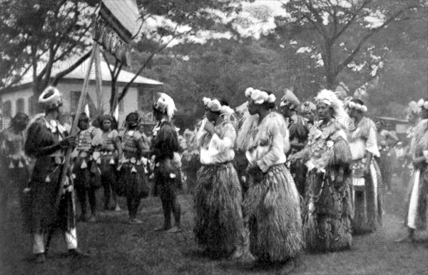 Tahiti. A 'himene', a Tahitian women's choir (French National Day, 1922)