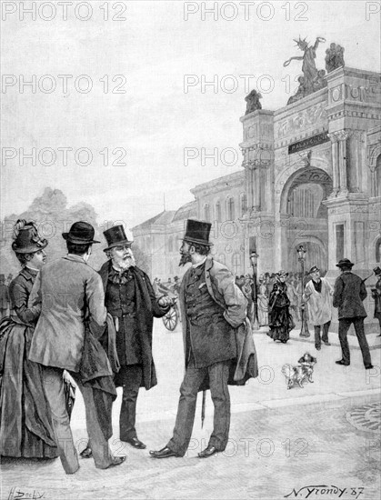 In Paris, in front of the Palais de l'Industrie, painters Cabanel and Carolus Duran, in "Le Monde illustré" from June 7, 1887