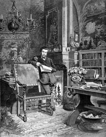 Mr. Edouard Pailleron in his study , in "Le Monde illustré" from November 26, 1887