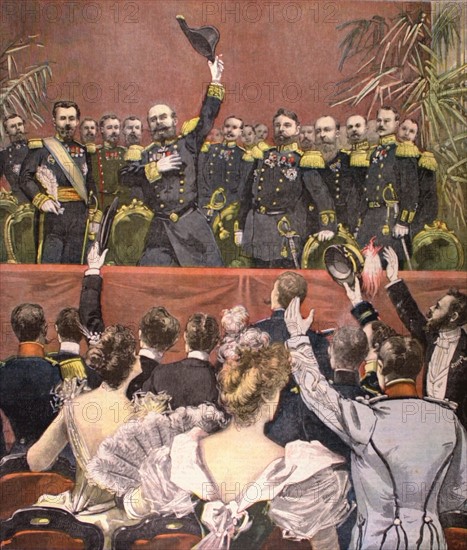 Les adieux de l'amiral Avellan à la fin d'une représentation de gala de l'opéra de Paris, du 11 novembre 1893