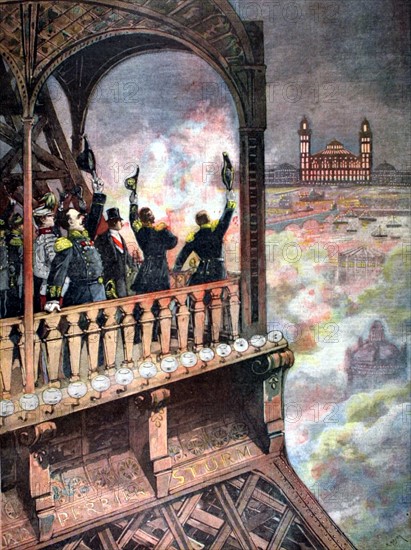 Fireworks seen from the Eiffel Tower in Paris (1893)