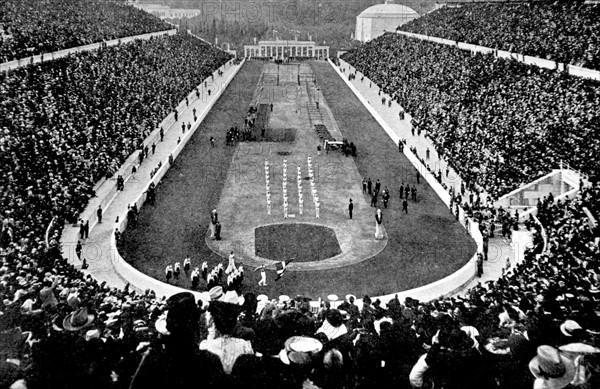 Vue générale du stade aux jeux Olympiques d'Athènes (22 avril 1906)