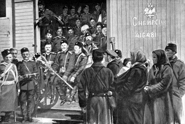 Chinese-Russian war. 
Russian soldiers heading to China (1900)