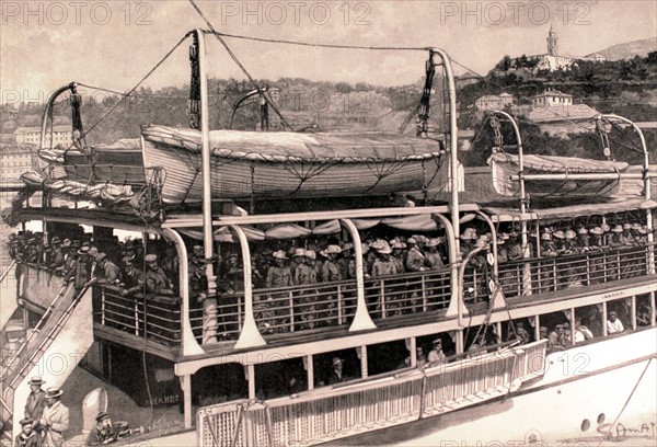 Boxer Rebellion.
Departure of German soldiers from the harbour of Genoa towards China (1900)