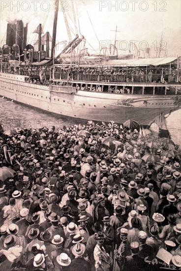 Révolte des Boxers. 
Départ des soldats allemands du port de Gênes (1900).