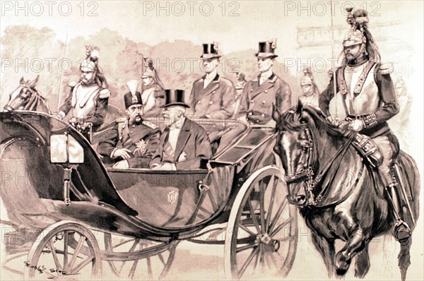 President Loubet accompanying Mozaffer ed Din at the Palace of the sovereigns (1900)