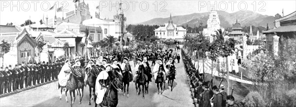 The Indochina section, on the day of King Sisowath of Cambodia's visit, at the colonial exhibition in Marseilles, 1906.