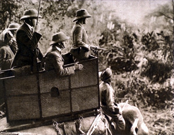 Le prince de Galles à la chasse au tigre au Népal, en 1922.