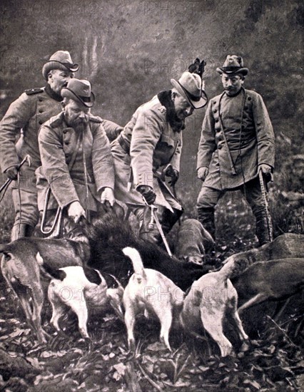 Emperor Wilhelm II hunting wild boar in Germany (1910)