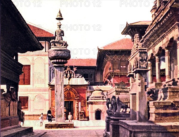 Before the former royal palace of Bhatgaon, Nepal (1929)