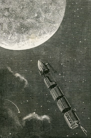 Jules Verne, 'From the Earth to the Moon':
Rocket trains heading towards the Moon