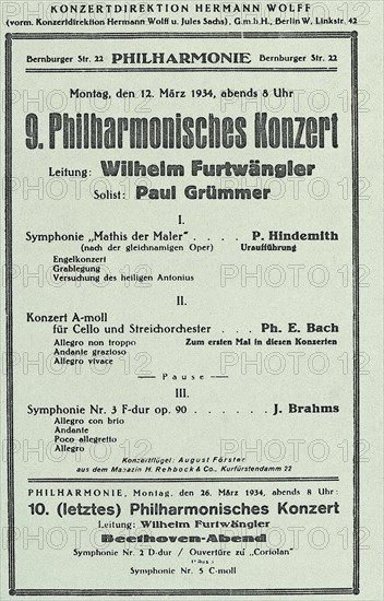 1934 / Hindemith / Affiche du concert "Mathis, der Maler".