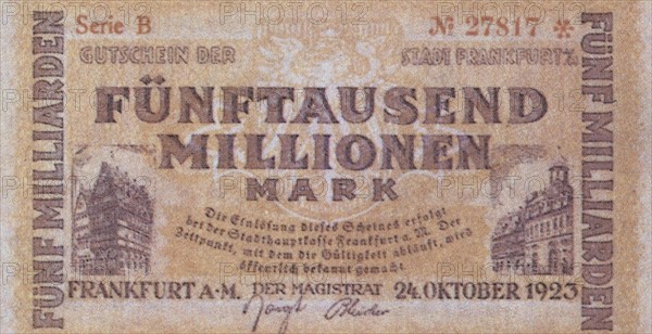 1923 / Inflation / "Monnaie d'urgence" à  Francfort sur le Main.