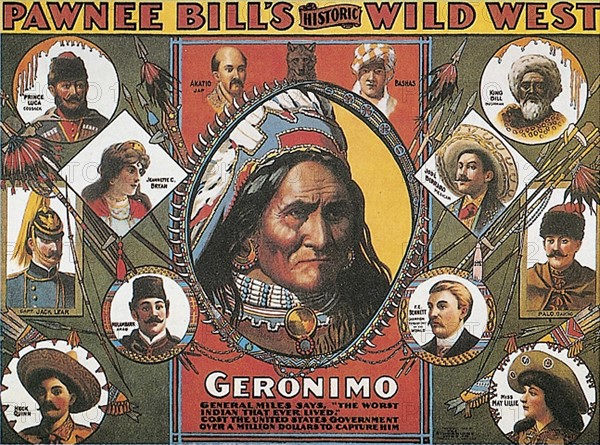 Divertissement américain en 1904 : 
Affiche du spectacle "Pawnee Bill's , Wild West Show"