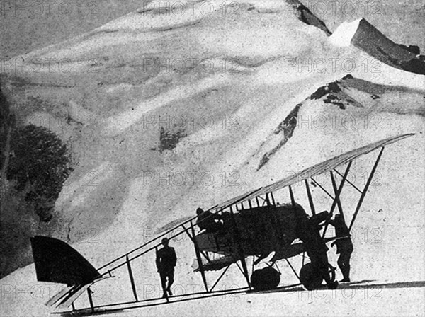 Switzerland, Mont Blanc ; First plane landing on the Mont Blanc