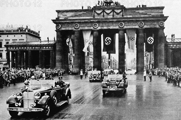 Hitler going to the olympic stadium for the opening ceremony