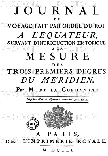 Page de Garde du Journal de voyage en Equateur de Charles Marie de La Condamine