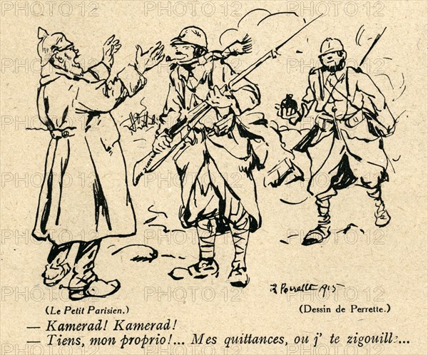 Dessin humoristique paru dans La Baïonnette n°38 du 23 mars 1916