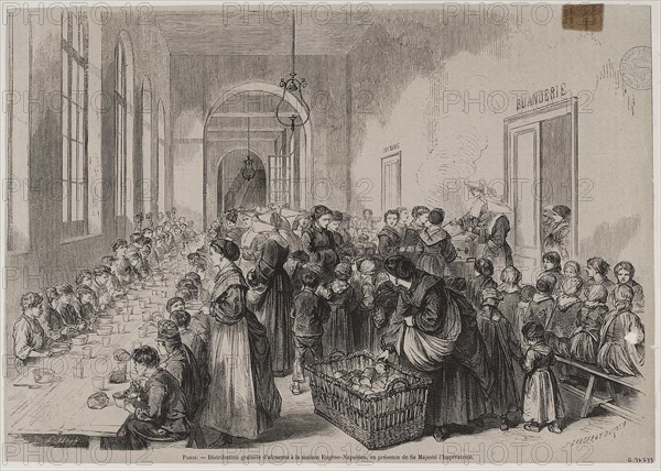 Free distribution of food at the Maison Eugène-Napoléon, in the presence of Her Majesty the Empress