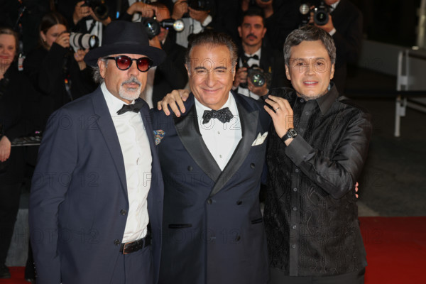 Paul Soriano, Andy García, and Jai Stefan attend the "Diamond" screening during the 79th annual Cannes Film Festival at Palais des Festivals on May 19, 2026 in Cannes, France.